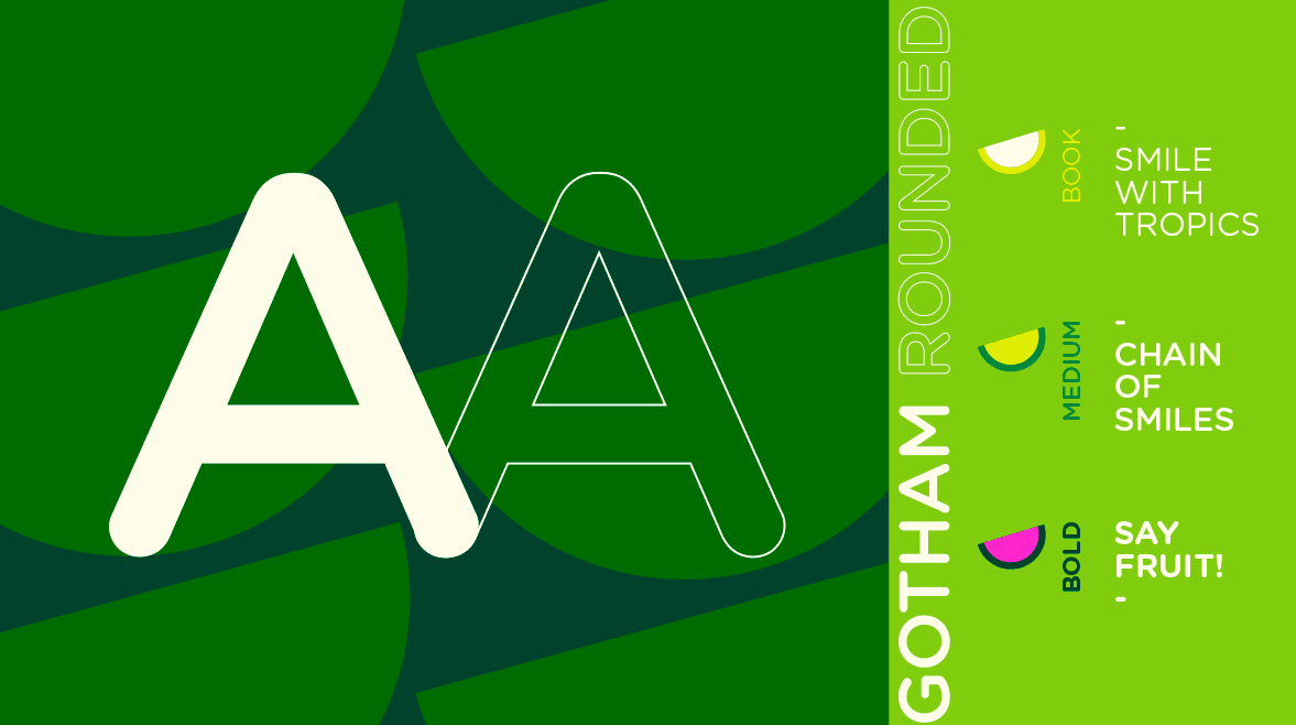 Tipografía Gotham Rounded y frases de la marca Tropics